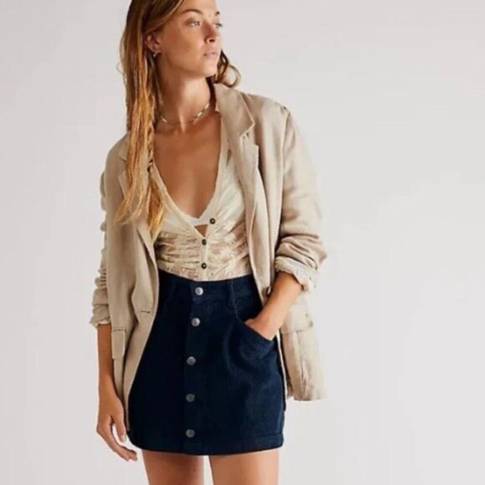 Free People Ray Cord Mini Skirt Navy Blue Corduroy Size 0